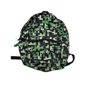 Kids Minecraft Creeper Backpack Green Black Pixelated School Bag